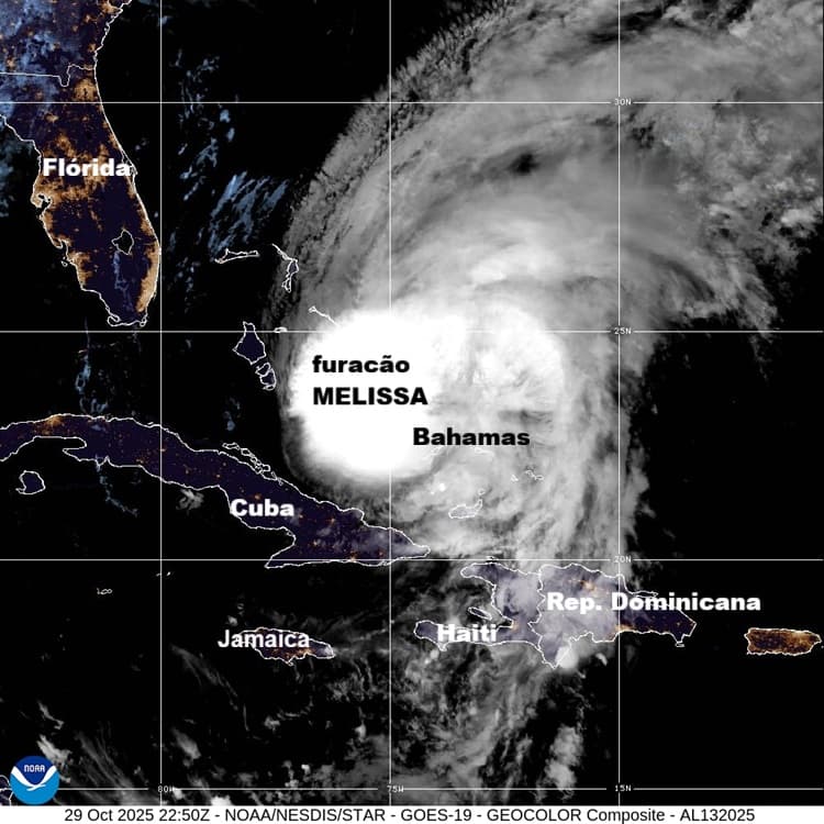 Furacão Melissa avançava sobre a Bahamas na noite de 29/10/25 Furacão Melissa avançava sobre a Bahamas na noite de 29/10/25